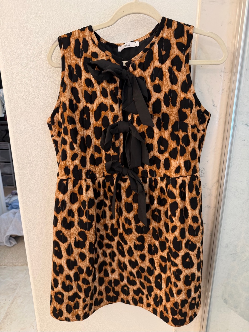 TALULAH Leopard Print Sleeveless Dress with Black Tie Front